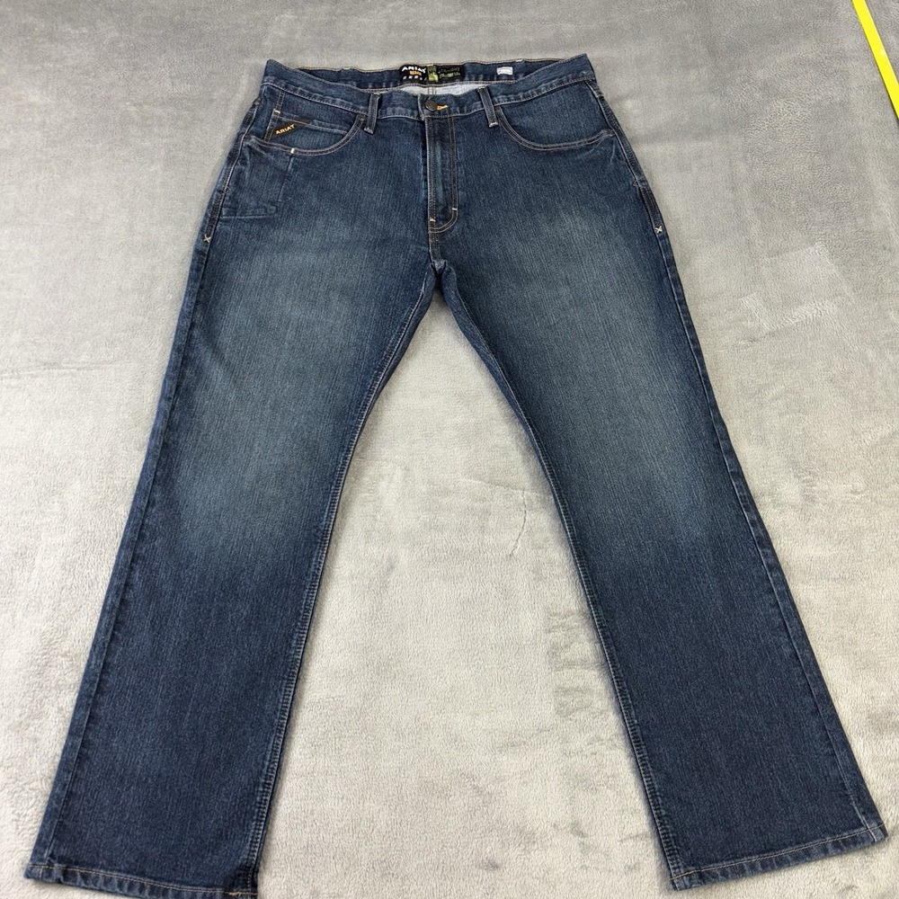 Ariat Jeans 38x32 Dark Blue Rebar M5 Straight Workwear Durable Denim Cowboy West